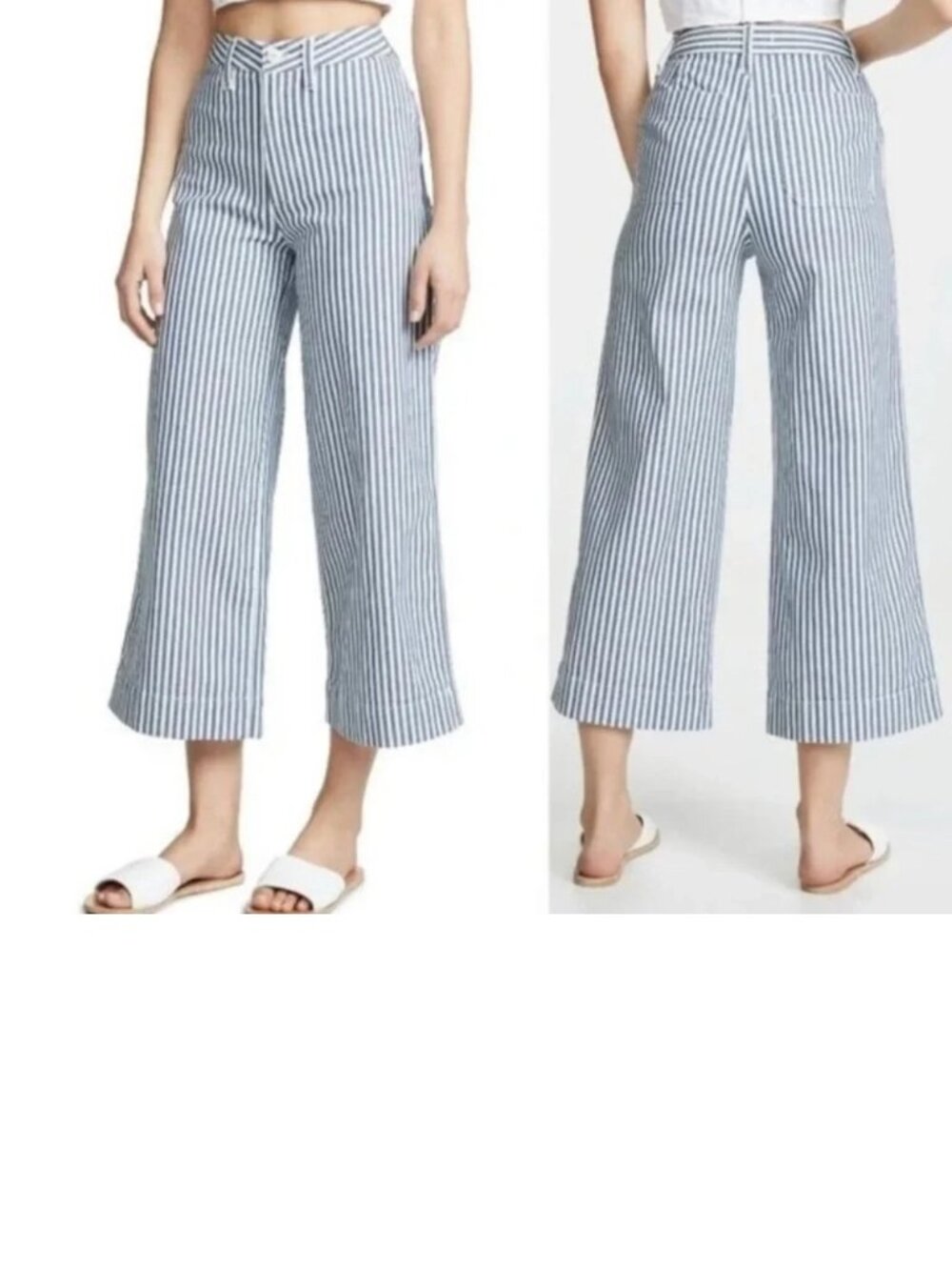 Madewell Emmett Wide-Leg Crop Pants in Herringbone Railroad Stripe Size 26 NICE!